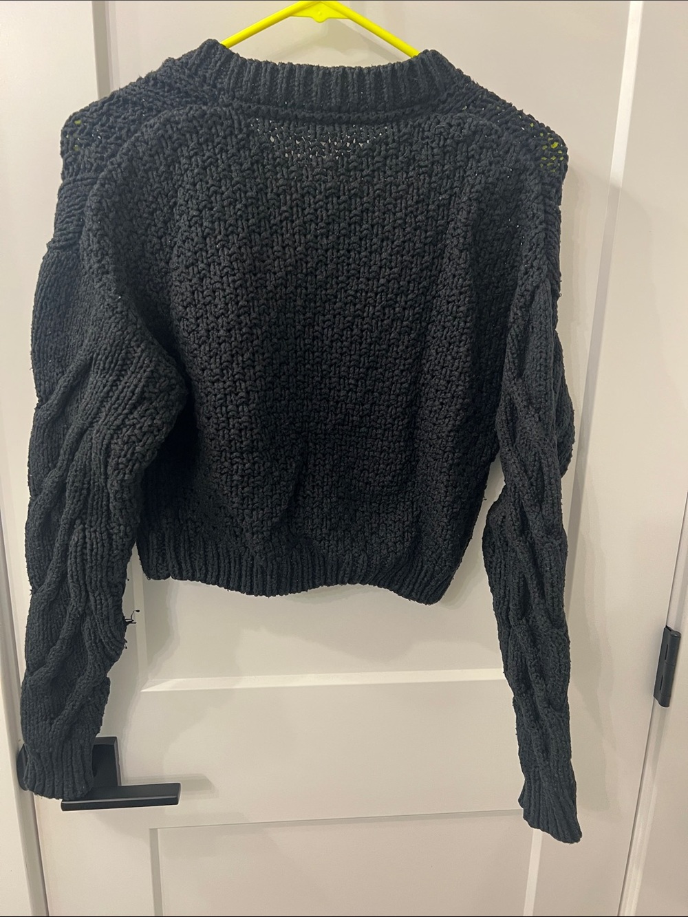 Free People Black Cropped Cable Knit Button-Front Cardigan - Picture 4 of 7
